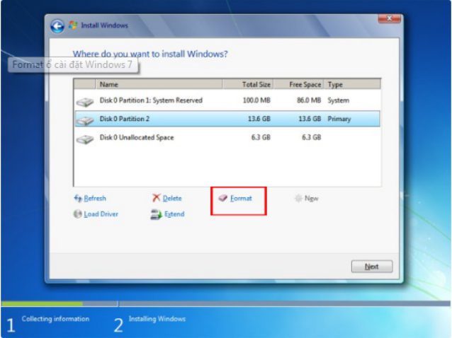 Format ổ cài đặt Windows 7