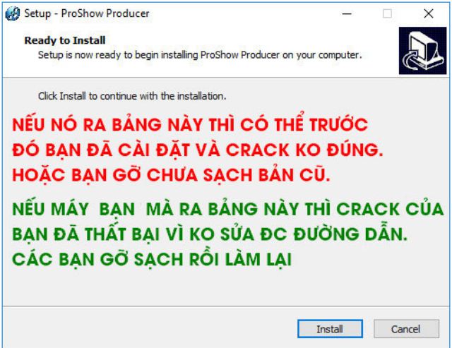 Trường hợp setup không thành công