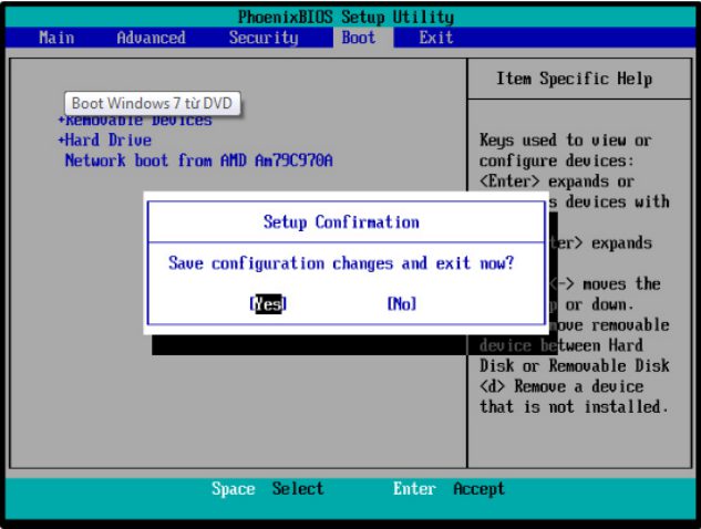 F10 để lưu và thoát khỏi BIOS