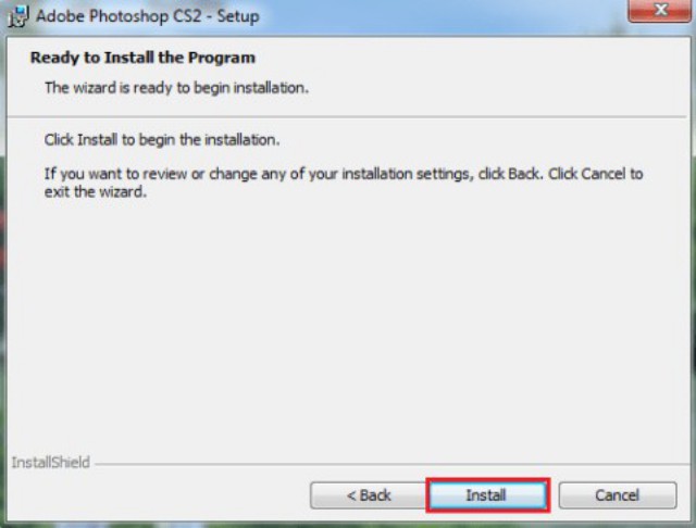 Chọn Install để cài đặt Photoshop CS2