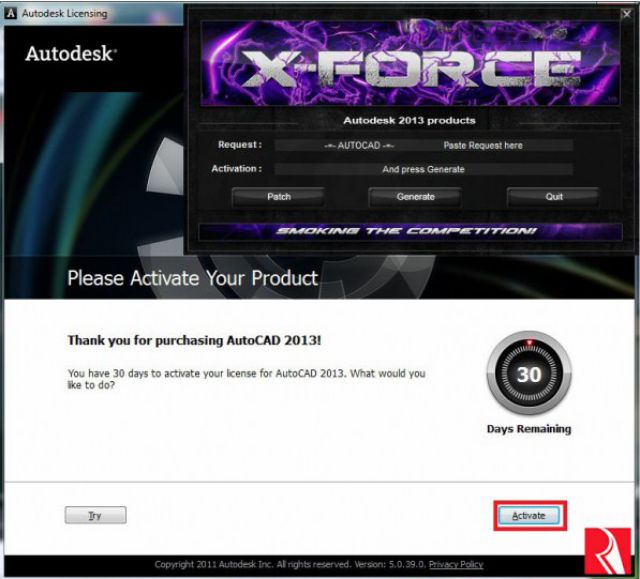Chạy file cr@ck-autocad2013x32bit (hoặc setup-autocad2013x64bit)