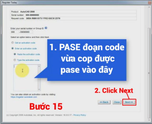 Paste code vào Register Today 