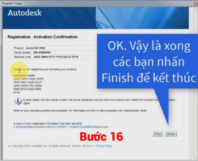 Chọn Finish để hoàn tất cài đặt AutoCad 2008