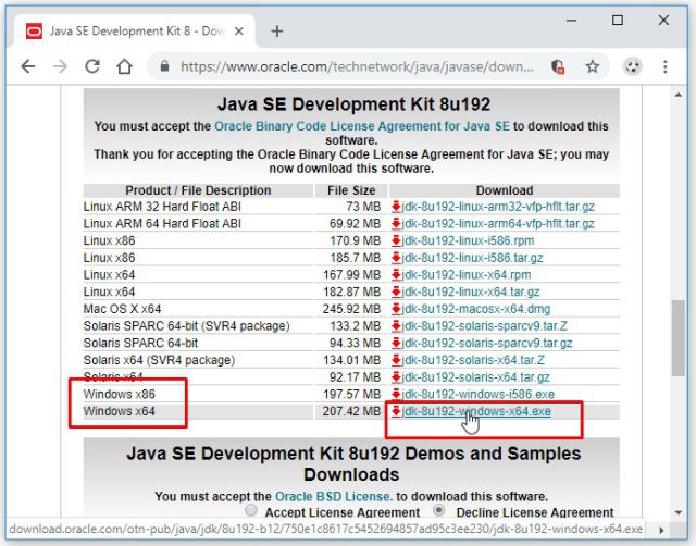 Chọn download jdk 8 64bit