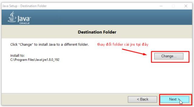Chọn nơi cài đặt Jre