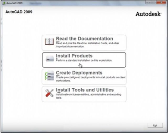 Giao diện cài đặt AutoCad 2009