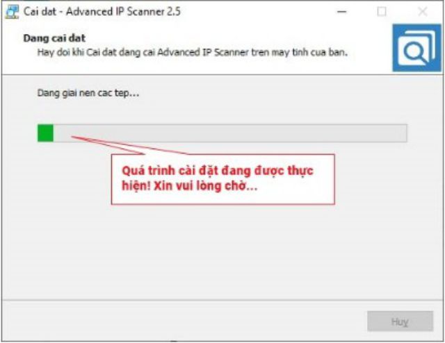 Quá trình cài đặt ip advanced scanner đang diễn ra