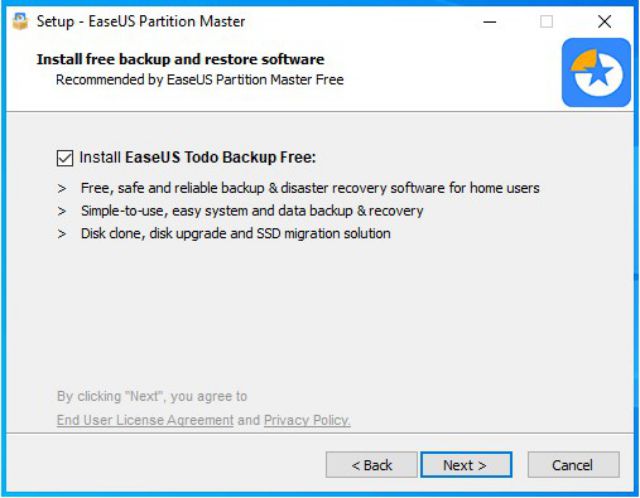 Bỏ tích “Install EaseUS Todo Backup Free”