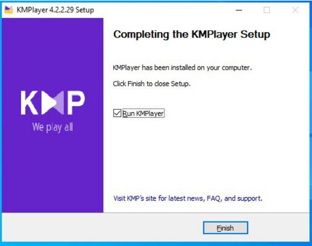 Hoàn thành cài đặt KMPlayer