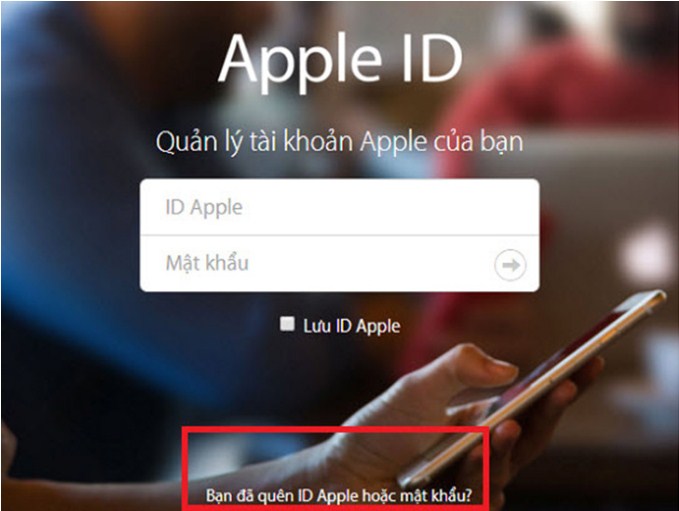 Chọn Bạn đã quên ID Apple hoặc mật khẩu?.