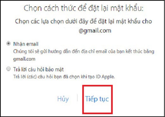 Chọn nhận email