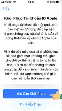 Chọn "Yêu cầu khôi phục"