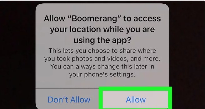 Cho phép Boomerang truy cập định vị