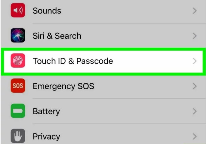 Chọn Touch ID & Passcode