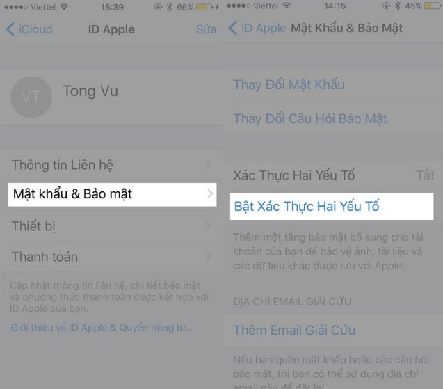 Bật xác thực hai yếu tố