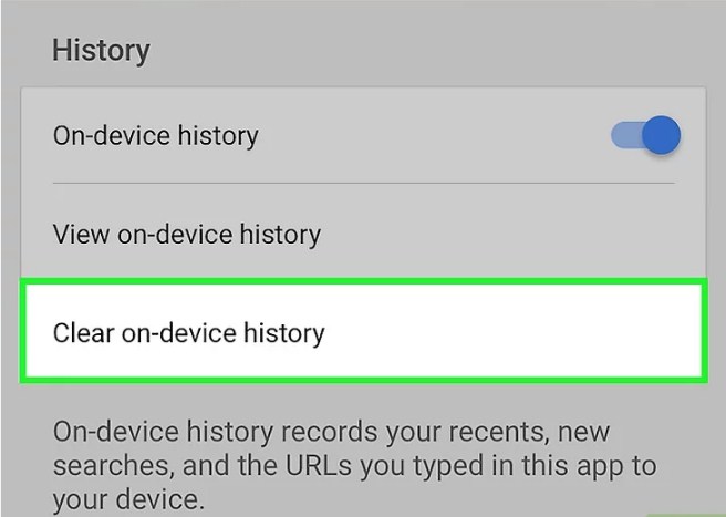 Chọn Clear on-device history