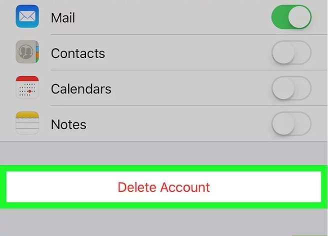 Chọn Delete Account tài khoản email muốn xóa