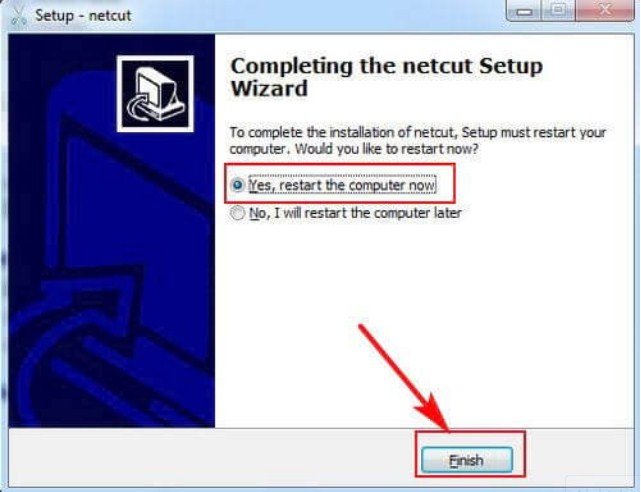 Chọn Yes để khởi động máy, hoàn tất cài đặt Netcut