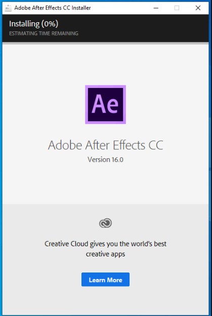 Hoàn thành cài đặt Adobe After Effects CC 2019