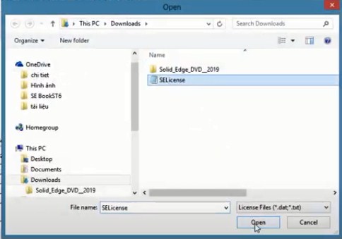 Chọn file chứa key phần mềm