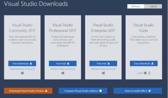 Tải xuống Visual Studio 2017