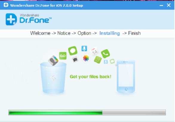 Cứu file đã xóa trên thiết bị Apple với Wondershare Dr.Fone 4 Quá trình cài đặt diễn ra
