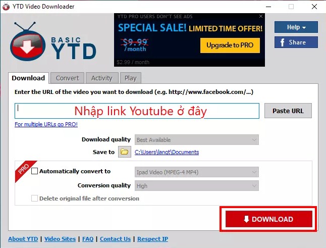 Sử dụng YTD Video Downloader Pro 