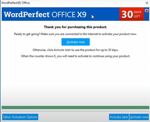 Download và cài đặt bộ công cụ Corel WordPerfect Office X9 5 Chọn Activate Now