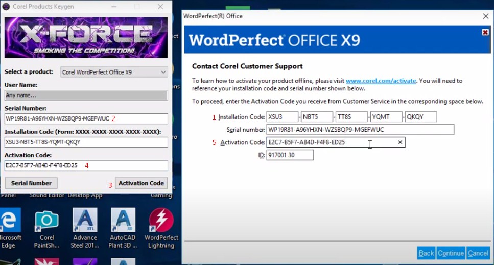 Download và cài đặt bộ công cụ Corel WordPerfect Office X9 6 Điền key kích hoạt theo đánh số