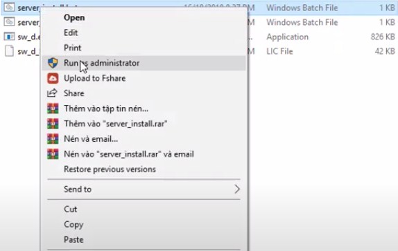 Chạy file “server_install.bat”