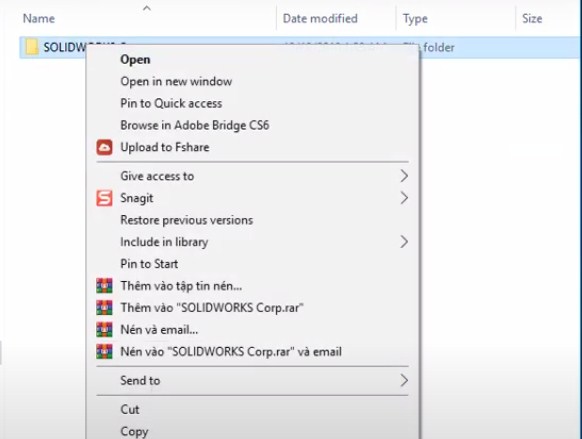 Copy thư mục SOLIDWORKS Corp” 