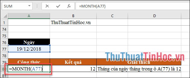 Hàm MONTH