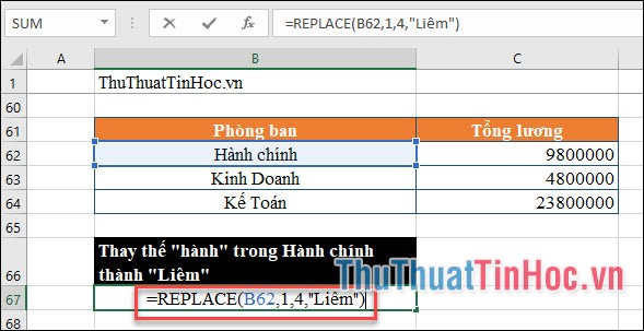 Hàm REPLACE thay thế văn bản