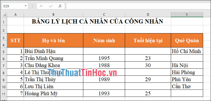 Đếm số ô rỗng trong bảng