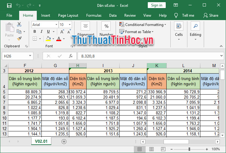 Một file tài liệu Excel dài với nhiều cột và hàng