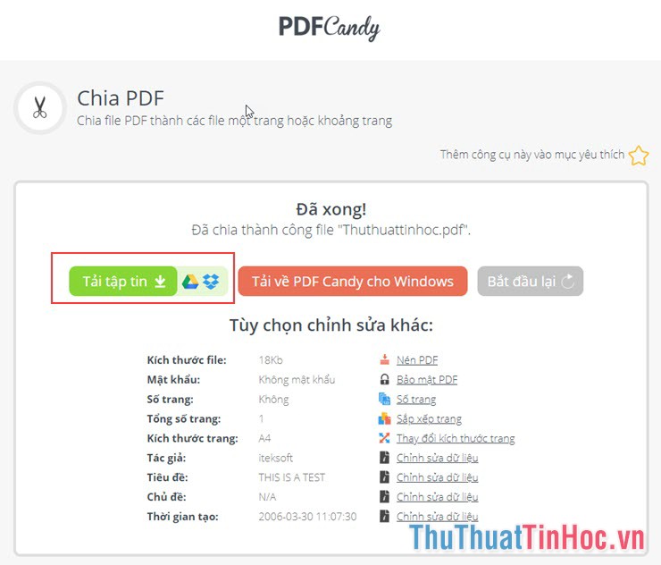 Tải file PDF vừa chia về máy tính