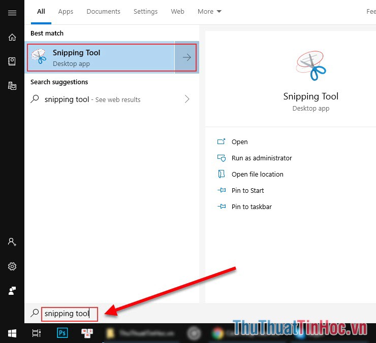 Gõ vào mục tìm kiếm trên windows dòng “Snipping Tool”