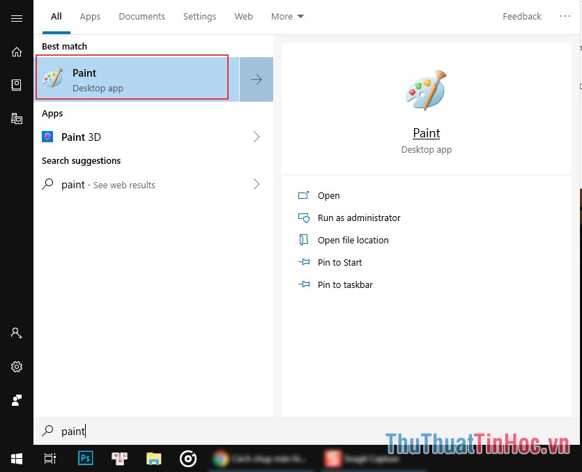 Nhập Paint vào mục tìm kiếm để mở công cụ Paint