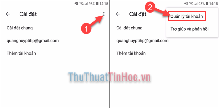 Chọn Quản lí tài khoản