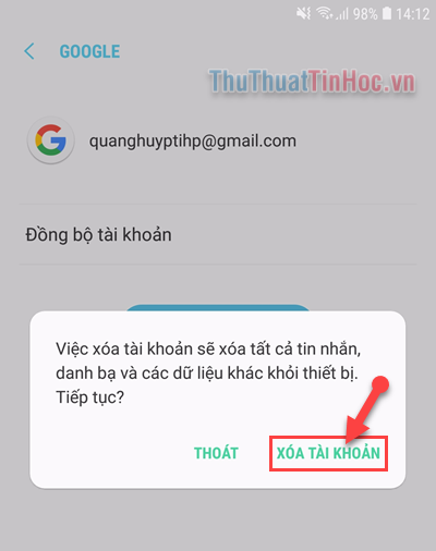 Chọn Xóa tài khoản