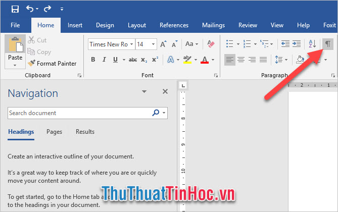 Mở dấu Paragraph Mark ở ribbon Home lên