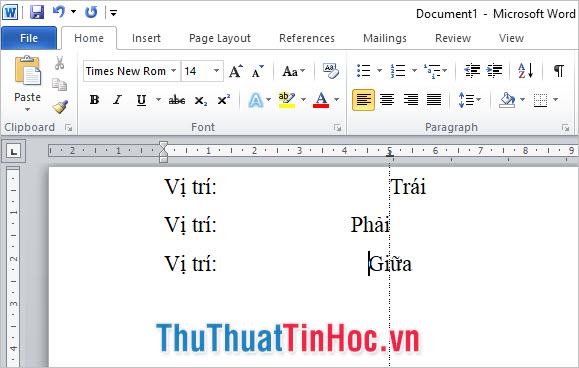 Kết quả khi thêm 1 dấu Tab giữa