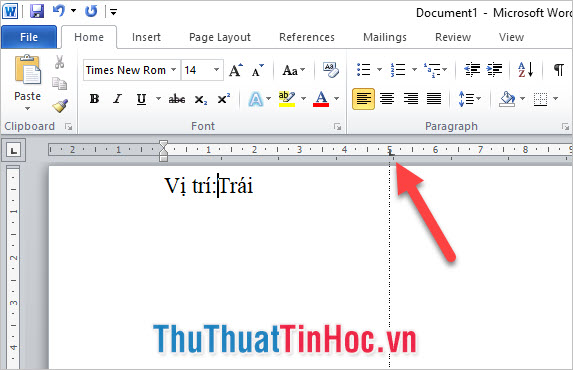 Click vào một vị trí trên thanh thước kẻ để tạo Tab Stop