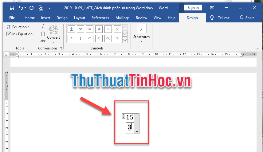 Nhập tử số và mẫu số