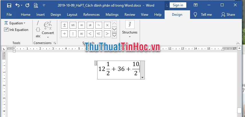 Ví dụ đánh một chuỗi toán tử cộng phân số