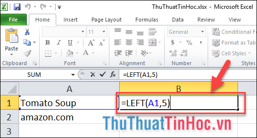 Công thức LEFT = LEFT (A1, 5)