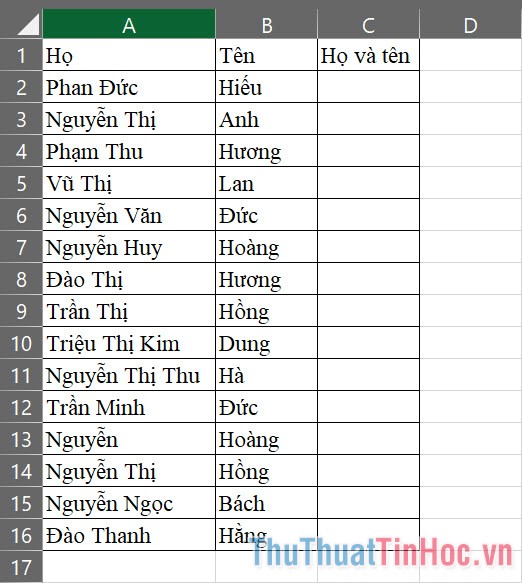 Cần phải gộp cả họ cả tên lại thành một