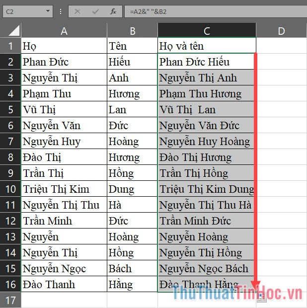 Copy lệnh xuống các hàng bên dưới