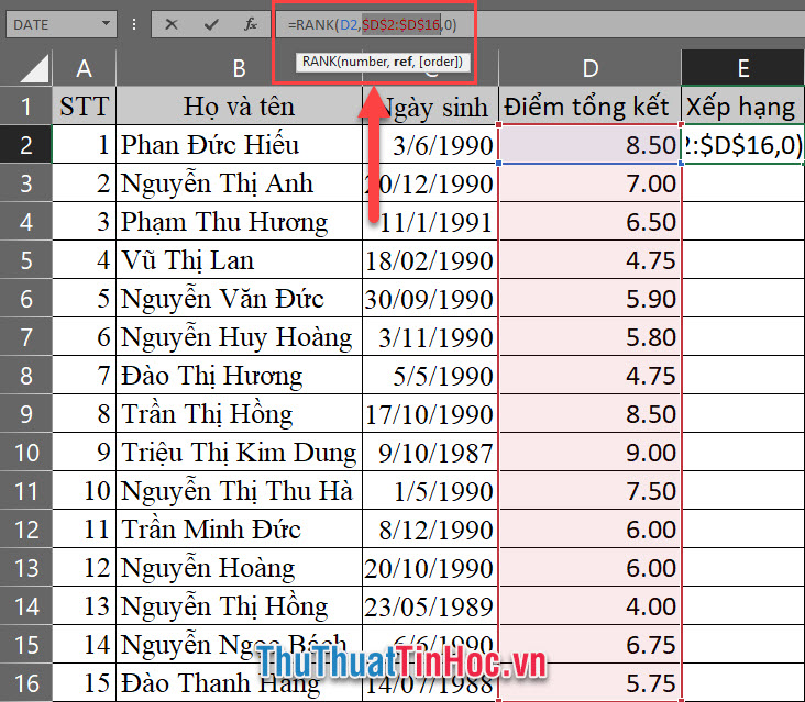 Cố định mảng dữ liệu đối chiếu