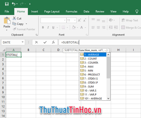 Công dụng của hàm SUBTOTAL